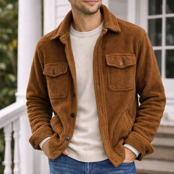 J. Crew Other - J.Crew MENS Polar Fleece Button Front Overshirt Brown Size Small
